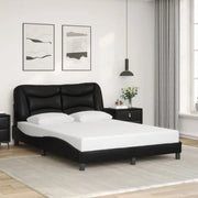 Zwart materiaal bedframe met hoofdeinde en multiplex lattenbodem - Bedden & bedframes