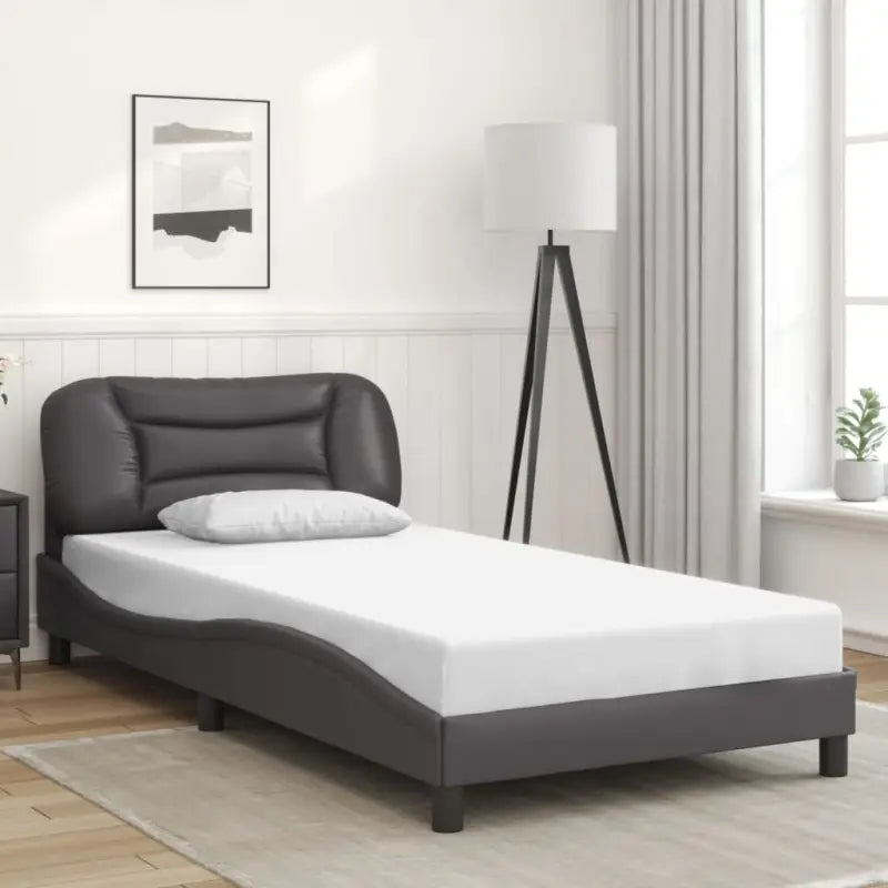 Zwart materiaal bedframe met hoofdeinde en multiplex lattenbodem - Grijs / 100 x 200 cm - Bedden & bedframes