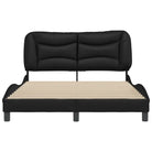 Zwart materiaal bedframe met hoofdeinde en multiplex lattenbodem - Bedden & bedframes