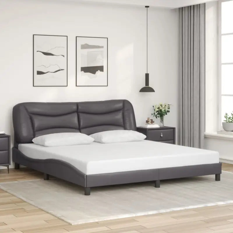 Zwart materiaal bedframe met hoofdeinde en multiplex lattenbodem - Grijs / 180 x 200 cm - Bedden & bedframes