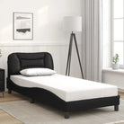 Zwart materiaal bedframe met hoofdeinde en multiplex lattenbodem - Zwart / 90 x 190 cm - Bedden & bedframes