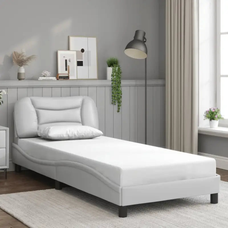Zwart materiaal bedframe met hoofdeinde en multiplex lattenbodem - Wit / 80 x 200 cm - Bedden & bedframes