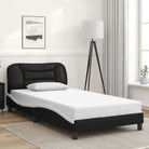 Zwart materiaal bedframe met hoofdeinde en multiplex lattenbodem - Zwart en wit / 100 x 200 cm - Bedden & bedframes