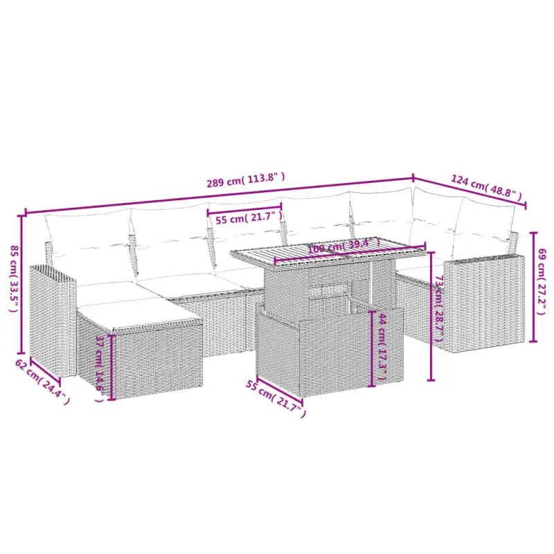 Zwart materiaal loungeset met gepoedercoat staal afmetingen voor buitengebruik - Tuinsets