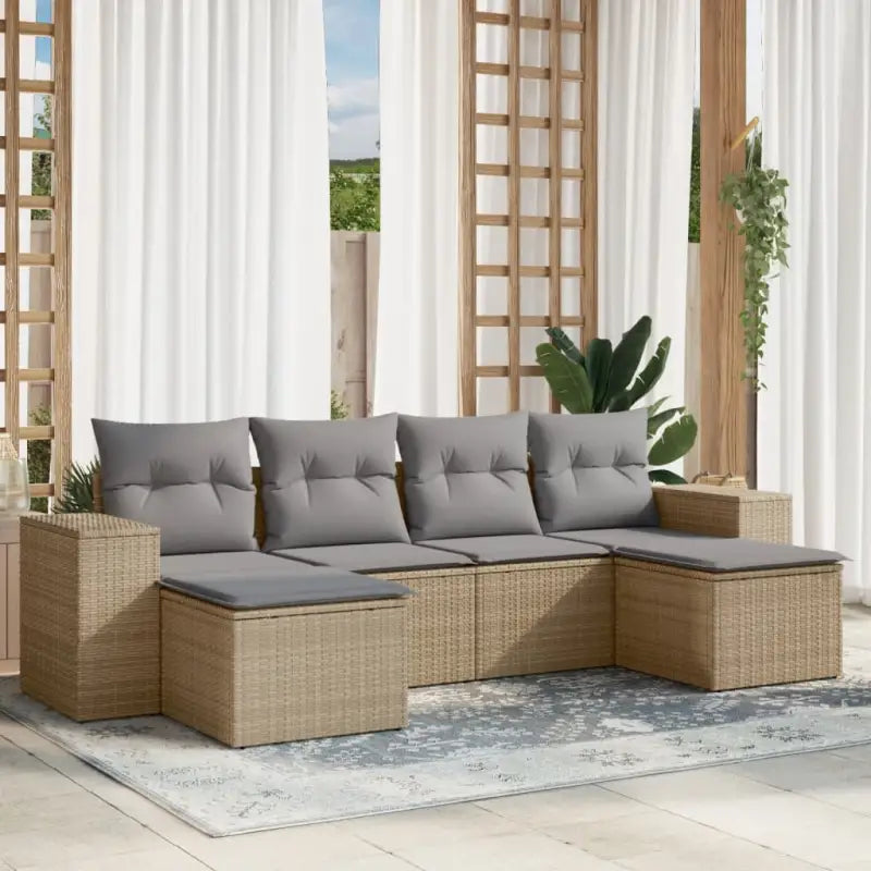 Zwart materiaal loungeset met gepoedercoat staal afmetingen voor tuinvelden - Beige en grijs / Met tafel - Tuinsets