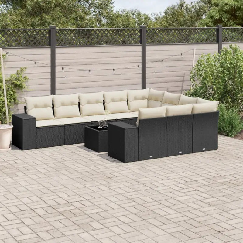 Zwart materiaal loungeset met gepoedercoat staal afmetingen voor buiten - Zwart en crème / Met tafel - Tuinsets