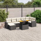 Zwart materiaal loungeset met gepoedercoat staal afmetingen voor buitengebruik - Zwart en crème / 3x hoek 3x midden