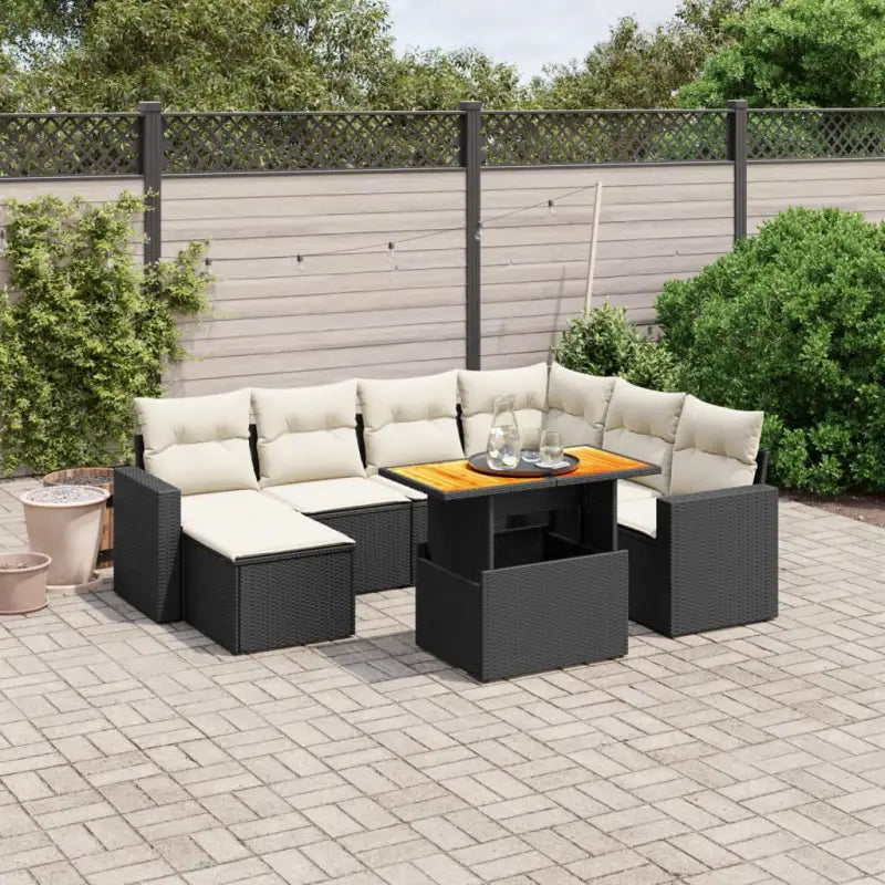 Zwart materiaal loungeset met gepoedercoat staal afmetingen voor buitengebruik - Zwart en crème / 3x midden + 3x hoek