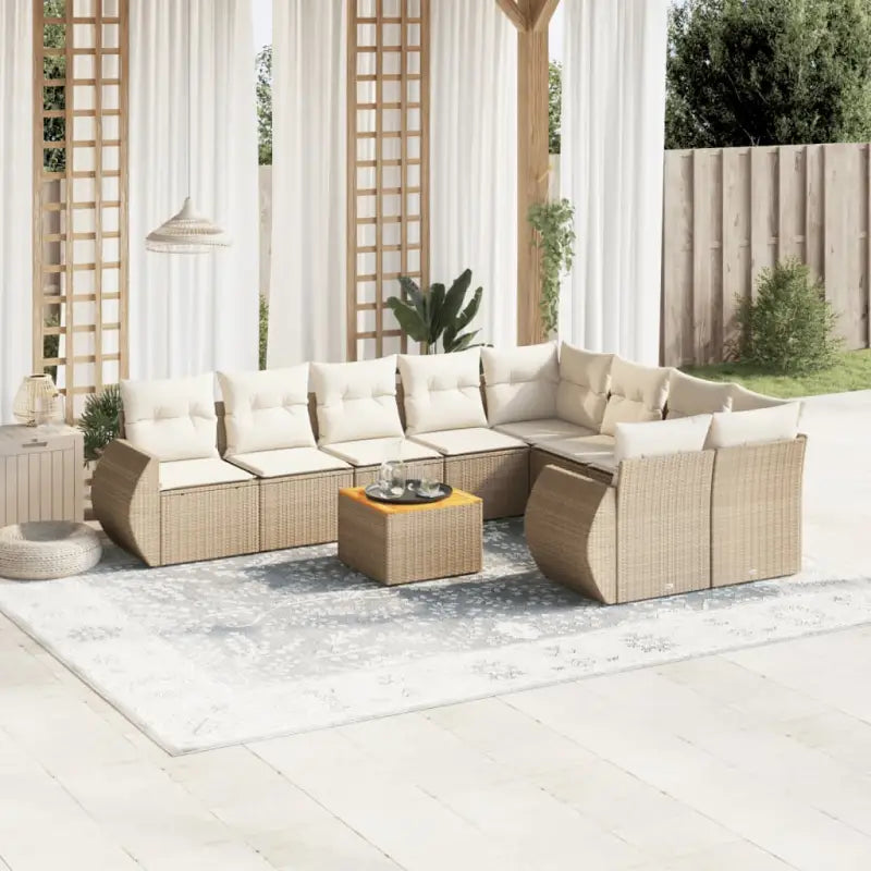 Zwart materiaal loungeset met gepoedercoat staal afmetingen voor buiten - beige en crèmekleurig / Tafel + 2x hoek + 5x