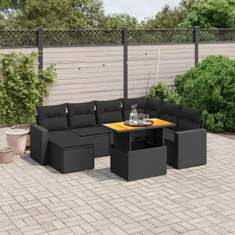 Zwart materiaal loungeset met gepoedercoat staal afmetingen voor buitengebruik - Zwart / 3x midden + 3x hoek + Tafel