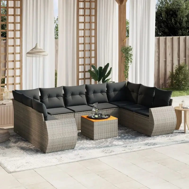 Zwart materiaal loungeset met gepoedercoat staal afmetingen voor buiten - grijs en donkergrijs / 2x hoek + 5x midden