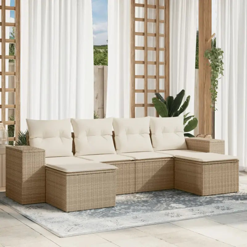 Zwart materiaal loungeset met gepoedercoat staal afmetingen voor tuinvelden - beige en crèmekleurig / Met tafel