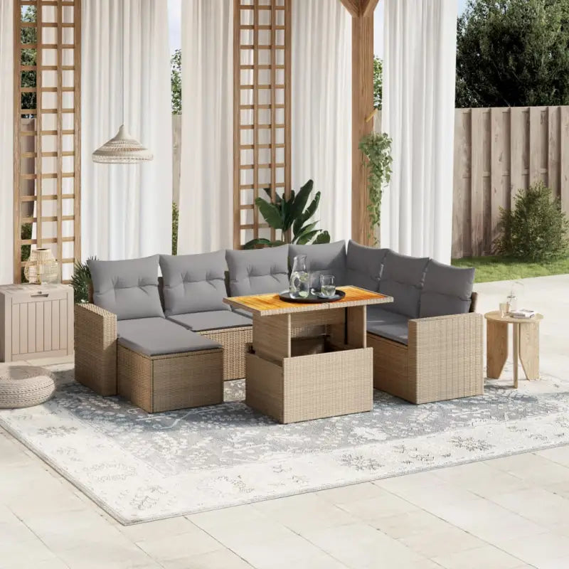 Zwart materiaal loungeset met gepoedercoat staal afmetingen voor buitengebruik - beige en lichtgrijs / 3x midden + 3x