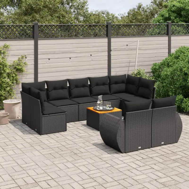 Zwart materiaal loungeset met gepoedercoat staal afmetingen voor buiten - Zwart / 5x midden + 2x hoek + Tafel - Tuinsets