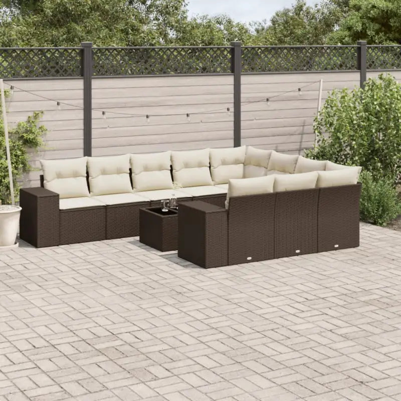 Zwart materiaal loungeset met gepoedercoat staal afmetingen voor buiten - Bruin en crème / Met tafel - Tuinsets