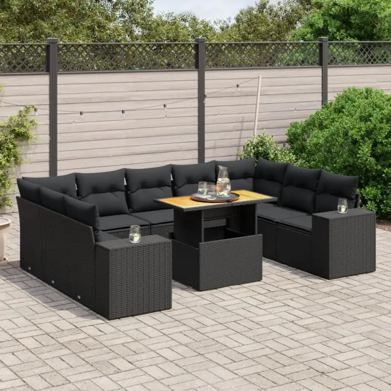 Zwart materiaal loungeset met gepoedercoat staal en afmetingen voor tuin - Zwart / 2x hoek + 5x midden + Tafel