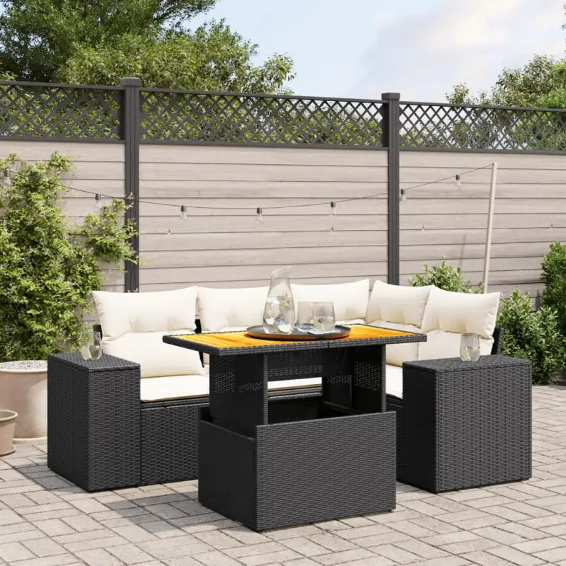 Zwart materiaal loungeset met gepoedercoat staal en afmetingen voor tuin - Zwart en crème / zonder opbergruimte