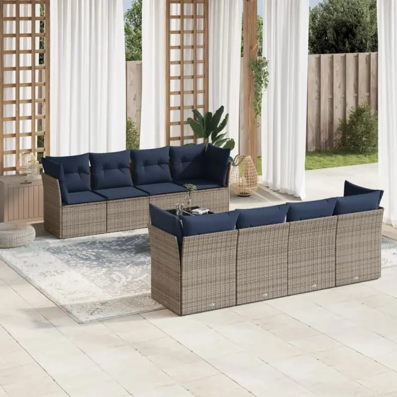 Zwart materiaal loungeset met gepoedercoat staal en afmetingen voor tuin - Grijs / Tafel + 4x midden + 4x hoek