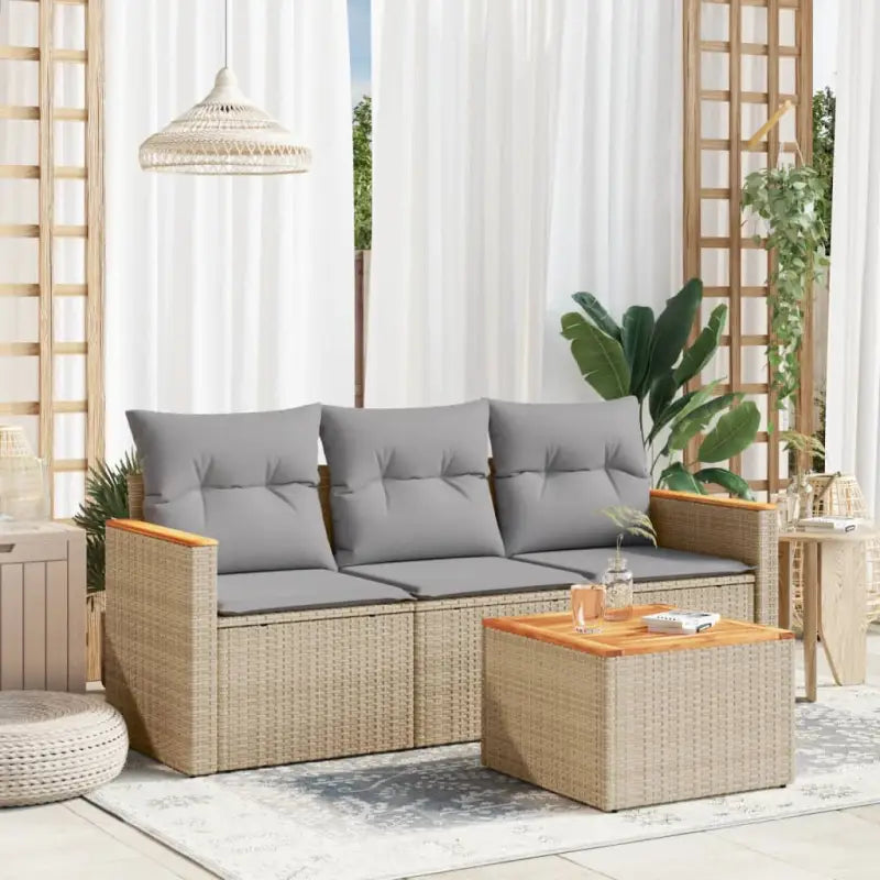 Zwart materiaal loungeset met gepoedercoat staal en afmetingen voor tuin - Gemengd beige / Met tafel - Tuinsets