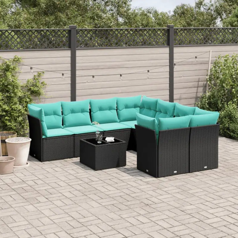 Zwart materiaal loungeset met gepoedercoat staal en afmetingen voor tuin - Zwart / 4x hoek + Tafel + 4x midden