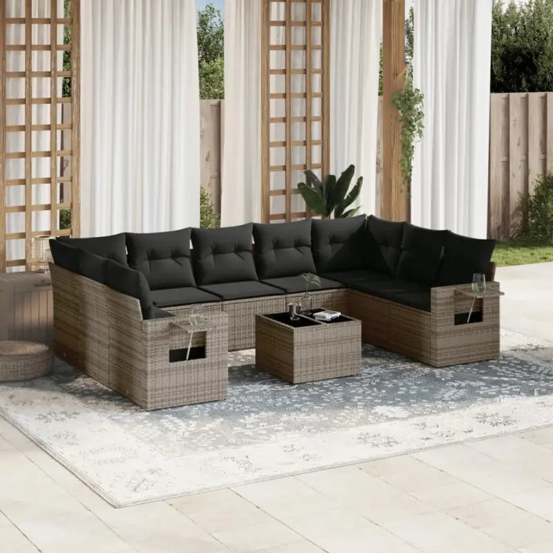Zwart materiaal loungeset met gepoedercoat staal en afmetingen voor tuin - Grijs / Zonder tafel - Tuinsets