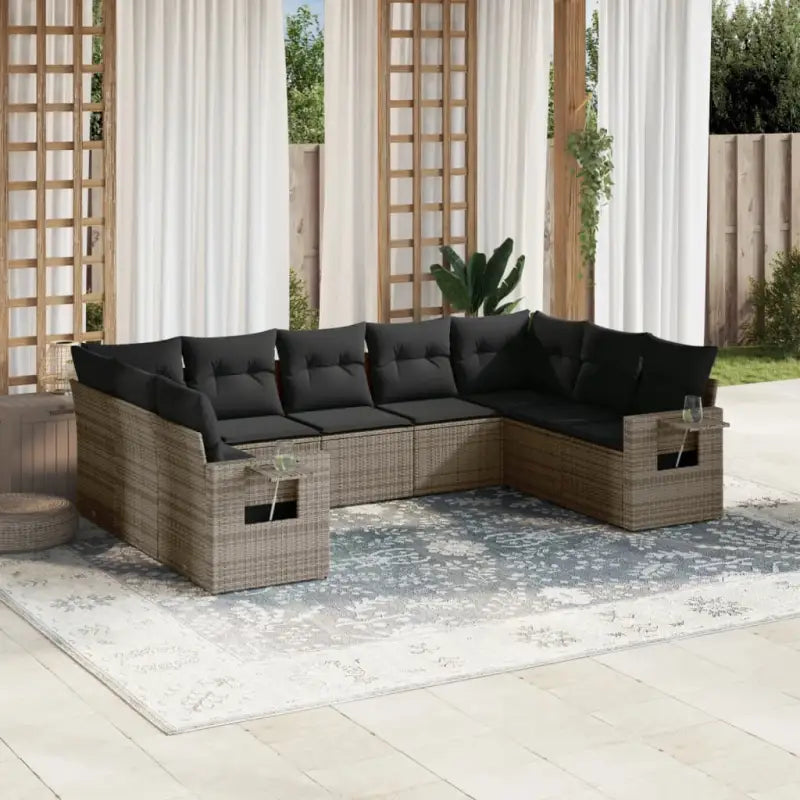 Zwart materiaal loungeset met gepoedercoat staal en afmetingen voor tuin - Grijs / Met tafel - Tuinsets