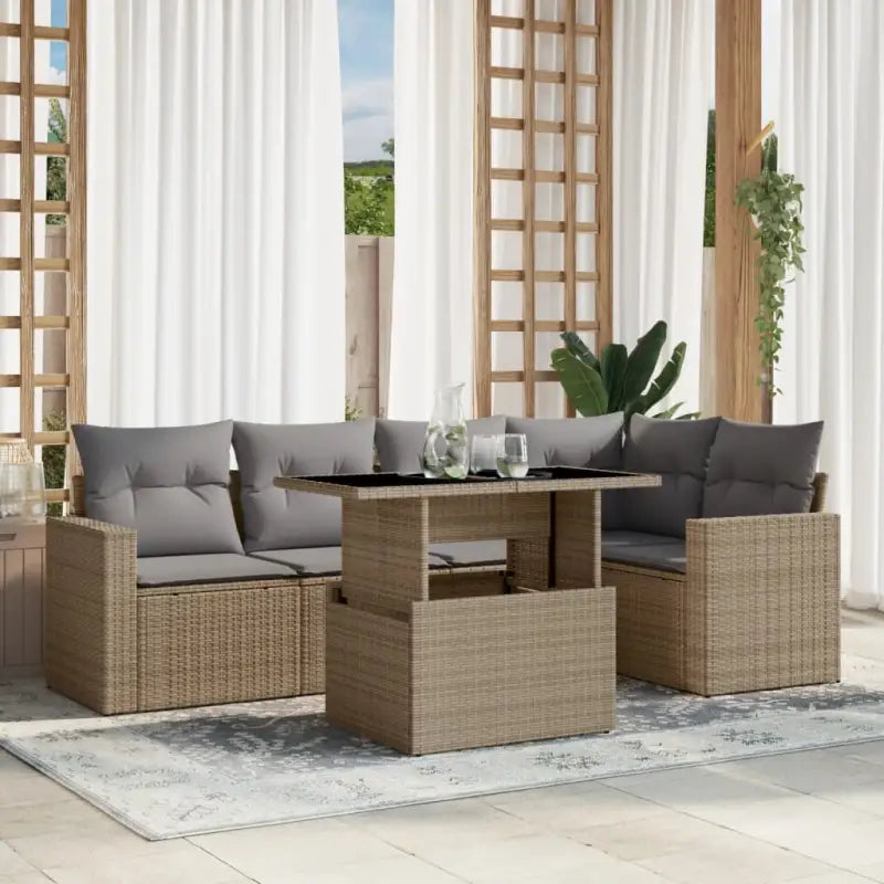 Zwart materiaal loungeset met gepoedercoat staal en afmetingen voor buiten - Beige en grijs / zonder opbergruimte