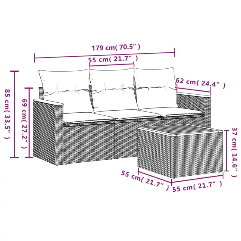 Zwart materiaal loungeset met gepoedercoat staal en afmetingen voor tuin - Tuinsets