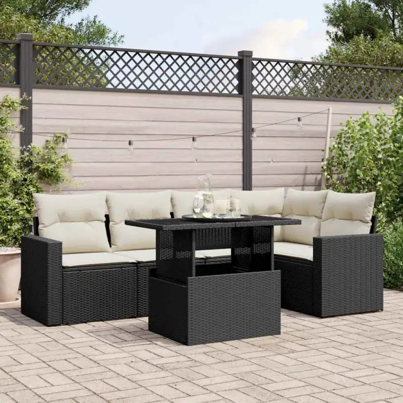 Zwart materiaal loungeset met gepoedercoat staal en afmetingen voor buiten - Zwart en crème / zonder opbergruimte