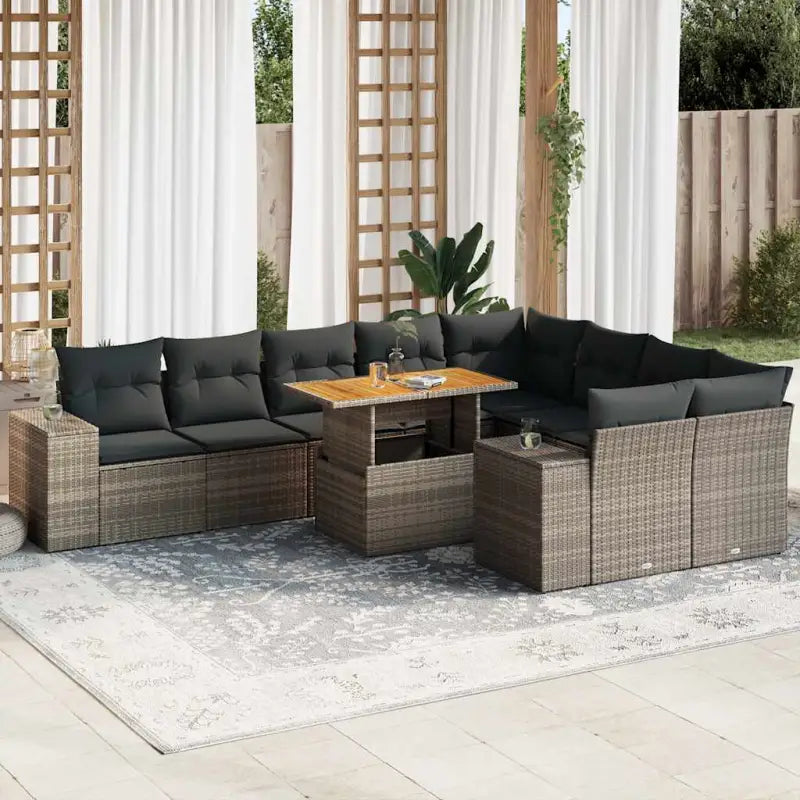 Zwart materiaal loungeset met gepoedercoat staal en afmetingen voor tuin - Grijs (met opbergruimte) / 5x midden + 2x