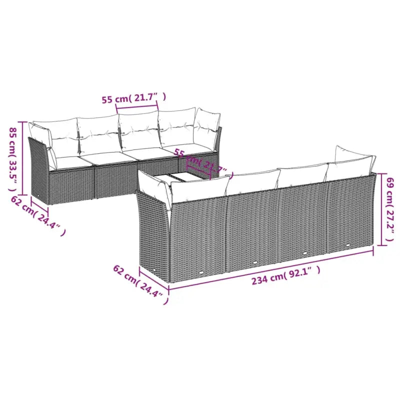 Zwart materiaal loungeset met gepoedercoat staal en afmetingen voor tuin - Tuinsets
