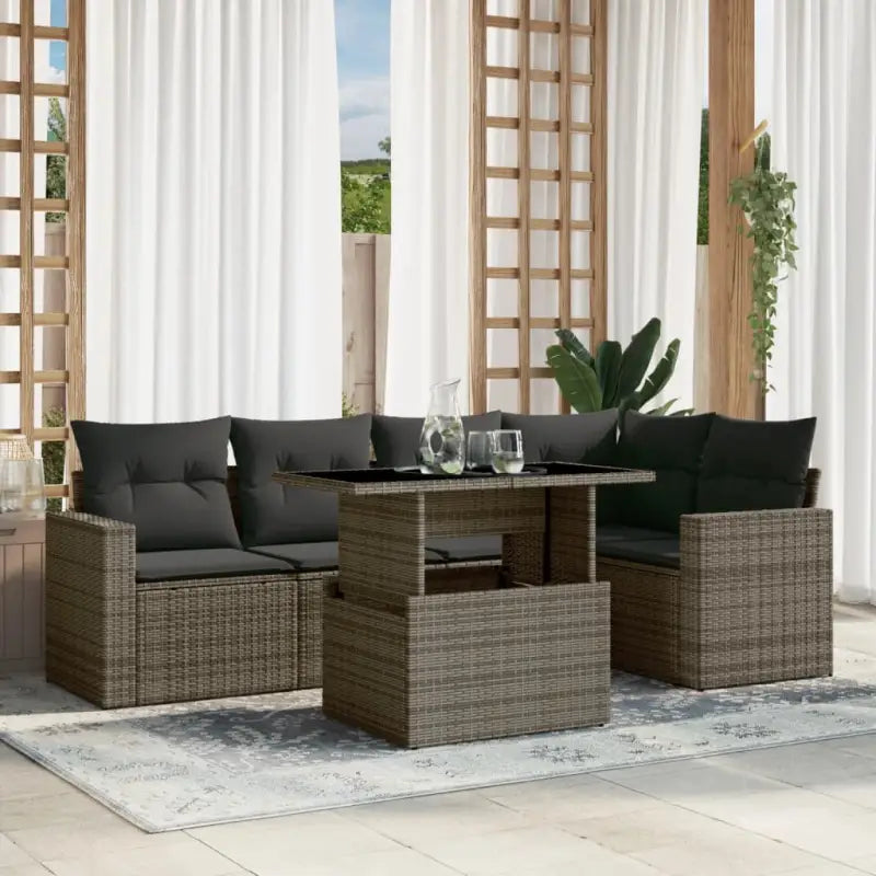 Zwart materiaal loungeset met gepoedercoat staal en afmetingen voor buiten - Grijs / zonder opbergruimte - Tuinsets