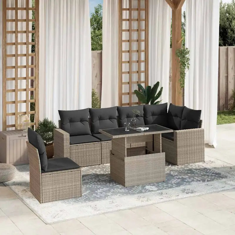 Zwart materiaal loungeset met gepoedercoat staal en afmetingen voor tuin - Lichtgrijs / Met tafel - Tuinsets