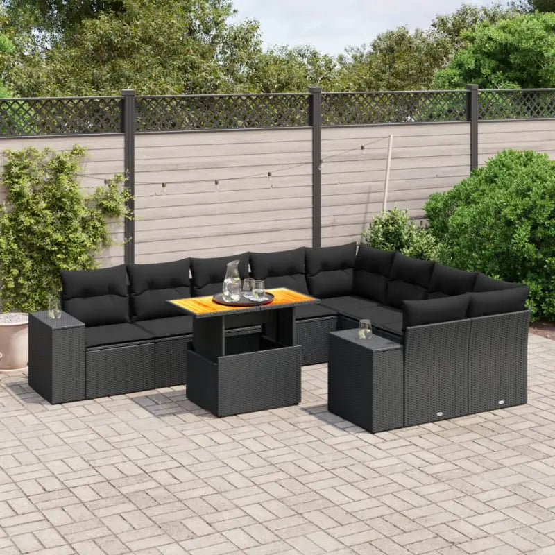 Zwart materiaal loungeset met gepoedercoat staal en afmetingen voor tuin - Zwart / 5x midden + 2x hoek + Tafel