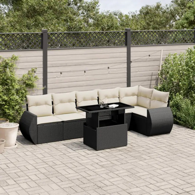 Zwart materiaal loungeset met gepoedercoat staal en afmetingen perfect voor je tuin - Zwart en crème / Met tafel