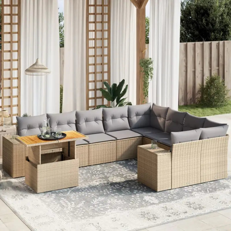 Zwart materiaal loungeset met gepoedercoat staal en afmetingen voor tuin - beige en lichtgrijs / Tafel + 2x hoek + 5x
