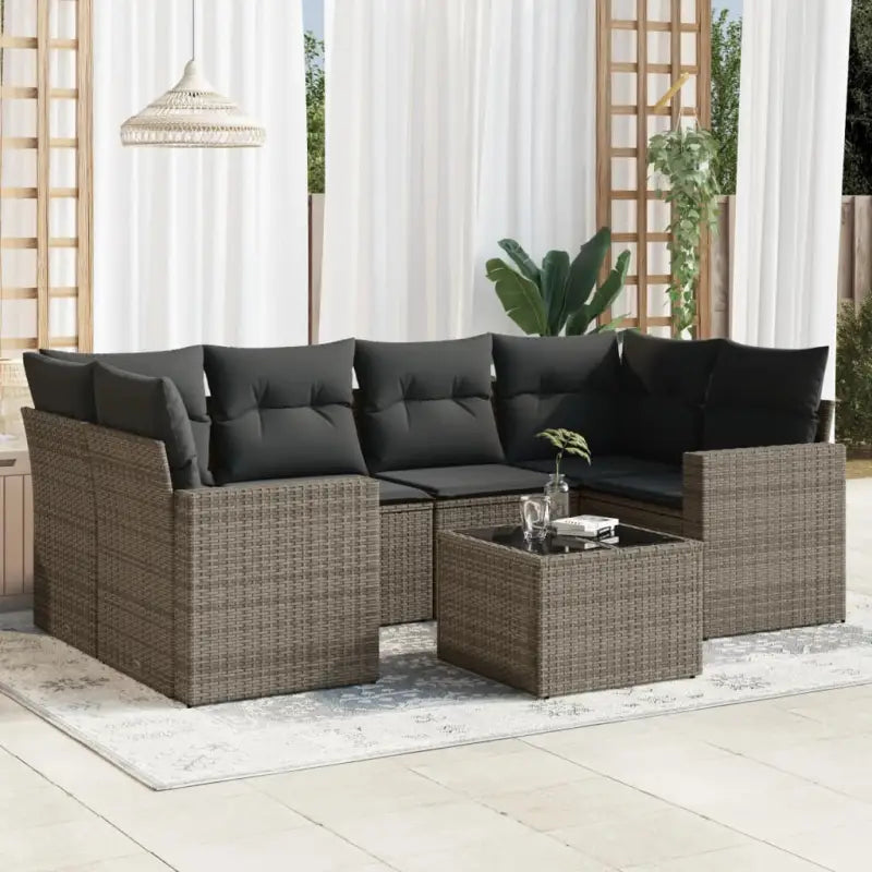 Zwart materiaal loungeset met gepoedercoat staal en afmetingen voor tuin - Grijs - Tuinsets