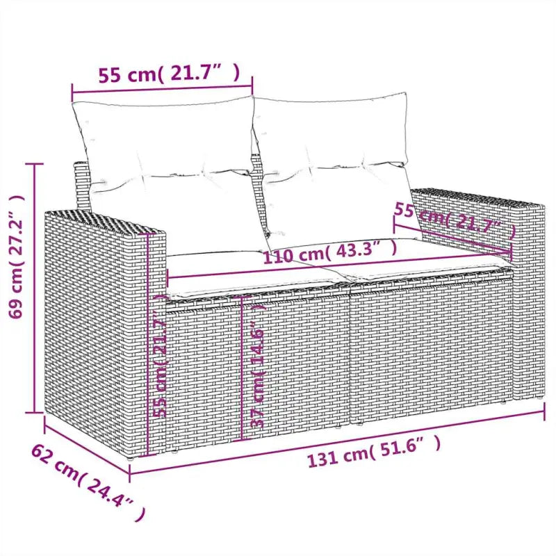 Zwart materiaal loungeset met gepoedercoat staal en afmetingen voor tuin - Tuinsets