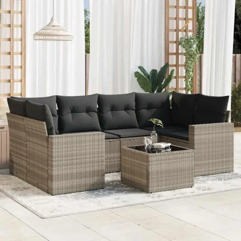 Zwart materiaal loungeset met gepoedercoat staal en afmetingen voor tuin - Lichtgrijs - Tuinsets