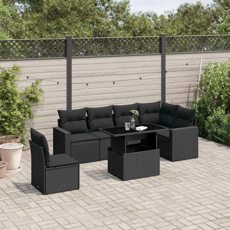 Zwart materiaal loungeset met gepoedercoat staal en afmetingen voor tuin - Zwart / Met tafel - Tuinsets