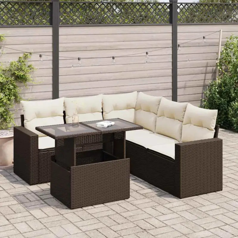 Zwart materiaal loungeset met gepoedercoat staal en afmetingen voor buiten - Bruin en crème / met opbergruimte