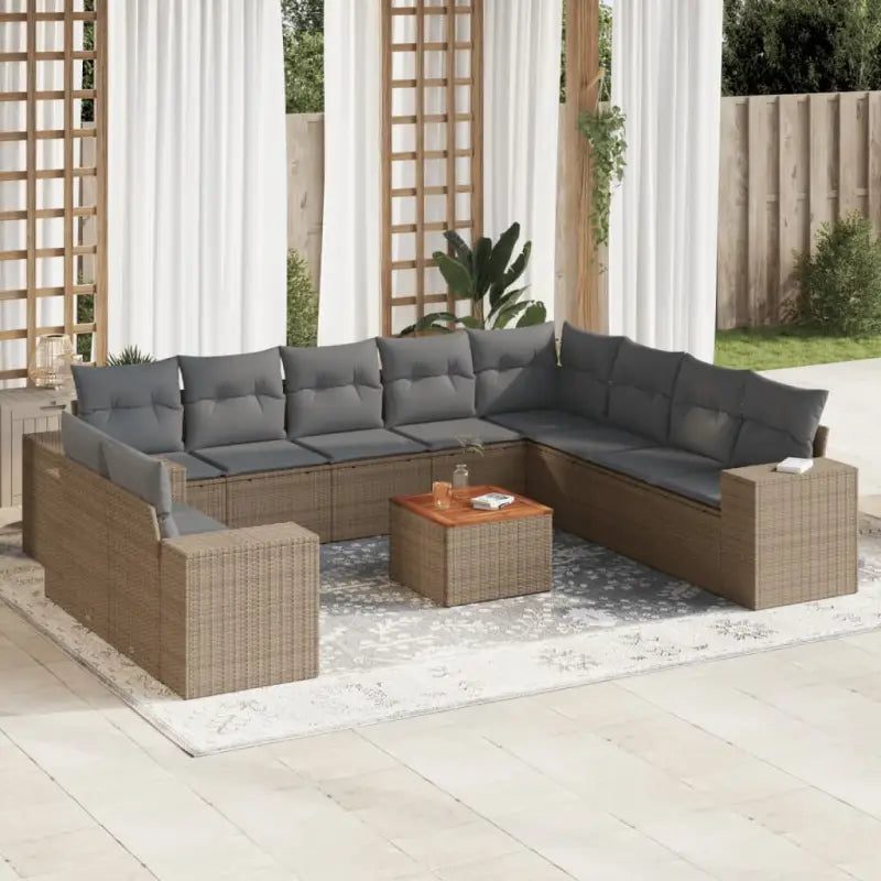 Zwart materiaal loungeset met gepoedercoat staal en afmetingen - Beige en grijs - Tuinsets