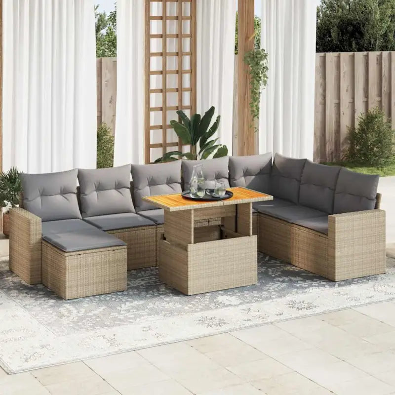 Zwart materiaal loungeset met gepoedercoat staal en afmetingen - Beige en grijs / met opbergruimte - Tuinsets