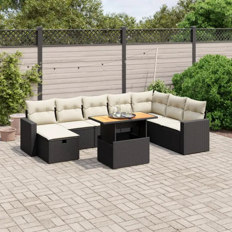 Zwart materiaal loungeset met gepoedercoat staal en afmetingen - Zwart en crème / zonder opbergruimte - Tuinsets