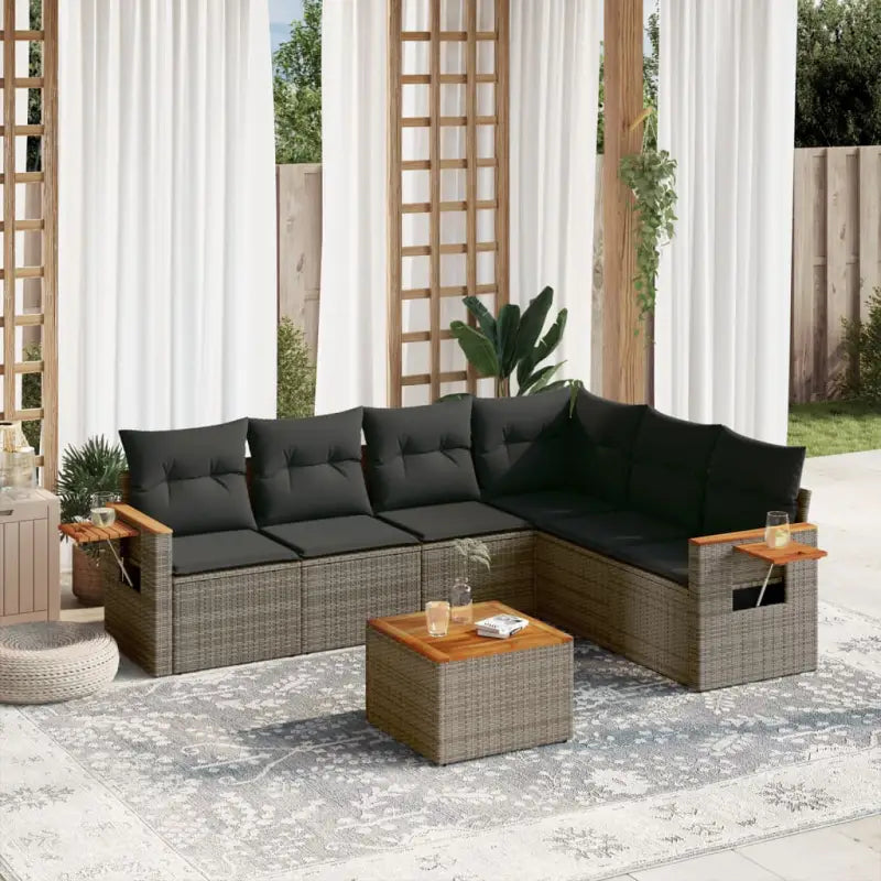 Zwart materiaal loungeset met gepoedercoat staal en comfortabele afmetingen - Grijs / Met tafel - Tuinsets