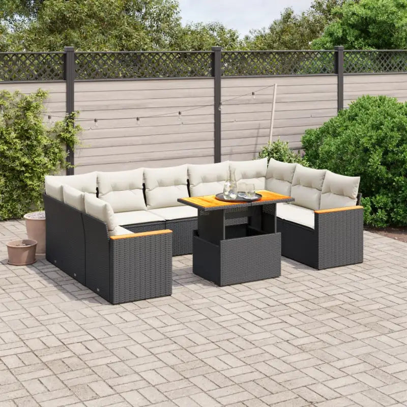 Zwart materiaal loungeset met gepoedercoat staal en comfortabele afmetingen - Zwart en crème - Tuinsets