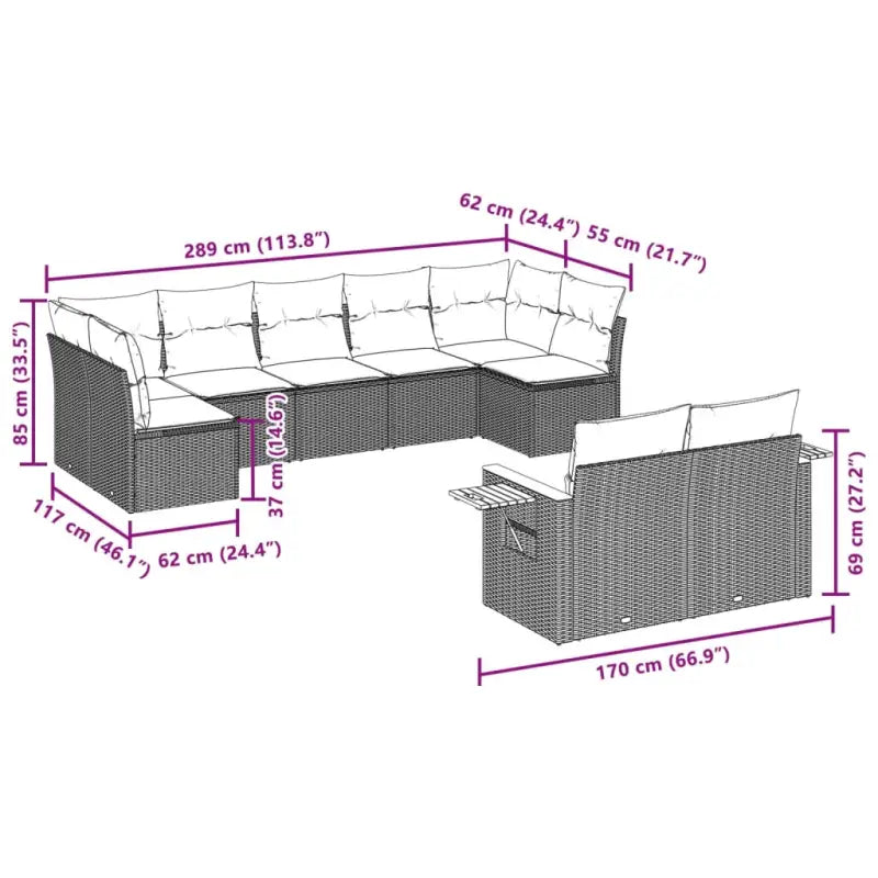 Zwart materiaal loungeset met gepoedercoat staal en comfortabele afmetingen - Tuinsets