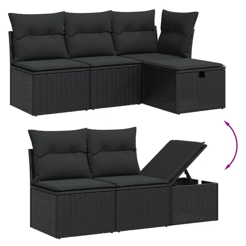 Zwart materiaal loungeset met gepoedercoat staal en comfortabele afmetingen - Tuinsets