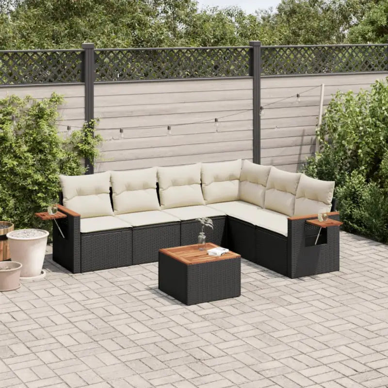 Zwart materiaal loungeset met gepoedercoat staal en comfortabele afmetingen - Zwart en crème / Met tafel - Tuinsets