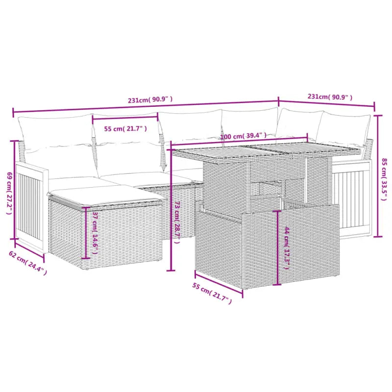 Zwart materiaal loungeset met gepoedercoat staal en comfortabele afmetingen - Tuinsets